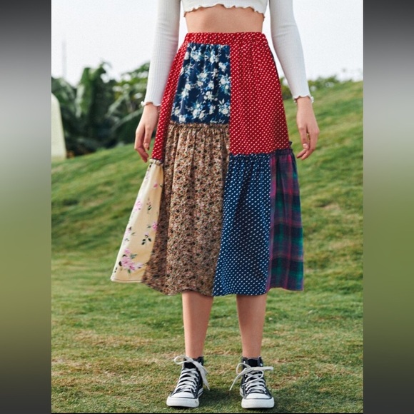 SHEIN Dresses & Skirts - SHEIN Frill Trim Patchwork Skirt